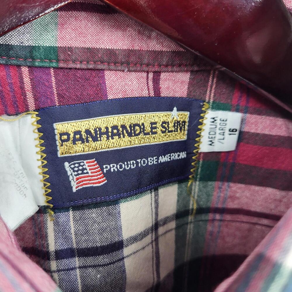 Panhandle Slim Western Shirt Mens 16 Large Plaid Pearl Snap Rodeo USA Vtg Heavy - Picture 5 of 12